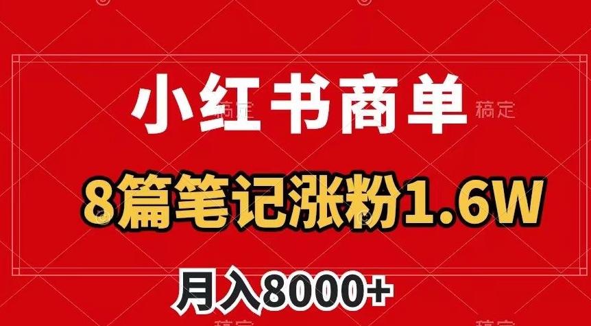 小红书商单最新玩法，8篇笔记涨粉1.6w，作品制作简单，月入8000+【揭秘】-小毅网创