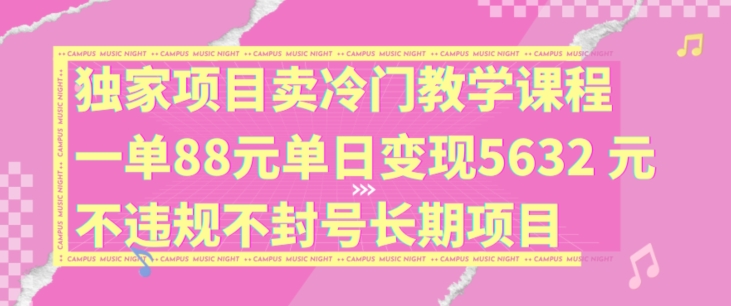 独家项目卖冷门教学课程一单88元单日变现5632元违规不封号长期项目【揭秘】 - 小毅网创-小毅网创