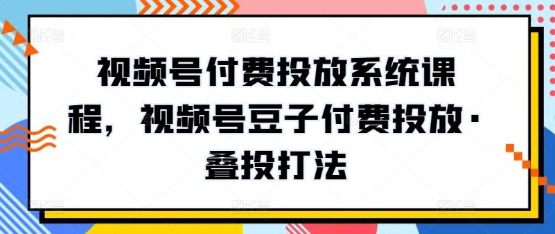 视频号付费投放系统课程，视频号豆子付费投放·叠投打法 - 小毅网创-小毅网创