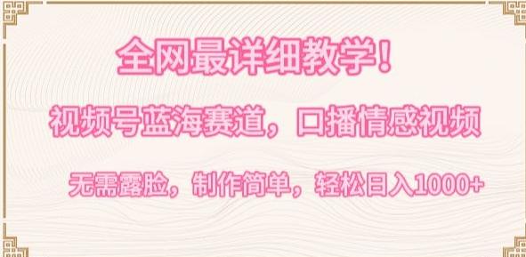 全网最详细教学，视频号蓝海赛道，口播情感视频，无需露脸，制作简单，轻松实现日入1000+【揭秘】 - 小毅网创-小毅网创