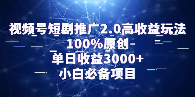 视频号短剧推广2.0高收益玩法，100%原创，单日收益3000+，小白必备项目-小毅网创