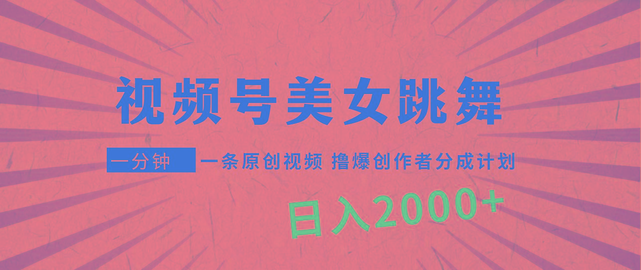 (9272期)视频号，美女跳舞，一分钟一条原创视频，撸爆创作者分成计划，日入2000+ - 小毅网创-小毅网创