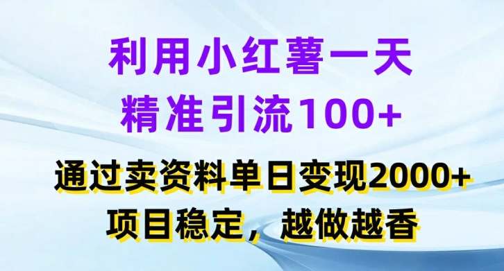 利用小红书一天精准引流100+，通过卖项目单日变现2k+，项目稳定，越做越香【揭秘】 - 小毅网创-小毅网创