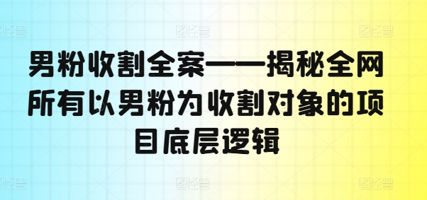 男粉收割全案——揭秘全网所有以男粉为收割对象的项目底层逻辑-小毅网创