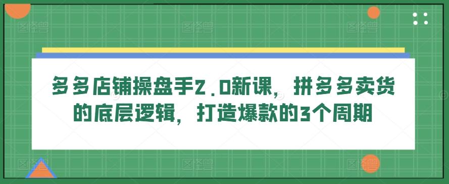 多多店铺操盘手2.0新课，拼多多卖货的底层逻辑，打造爆款的3个周期 - 小毅网创-小毅网创