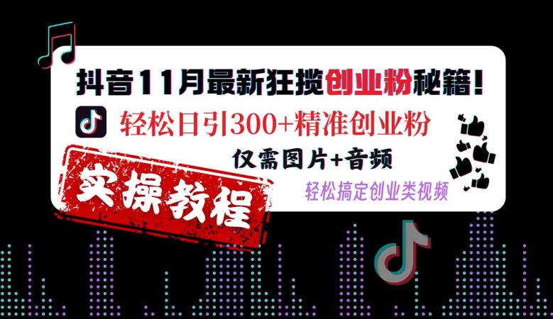抖音11月最新狂揽创业粉秘籍，轻松日引300+精准创业粉，仅需图片+音频，轻松搞定创业类视频 - 小毅网创-小毅网创
