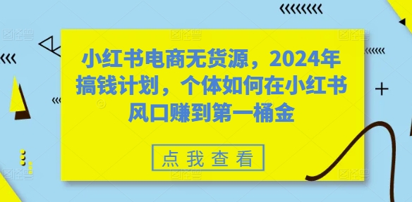 小红书电商无货源，2024年搞钱计划，个体如何在小红书风口赚到第一桶金 - 小毅网创-小毅网创