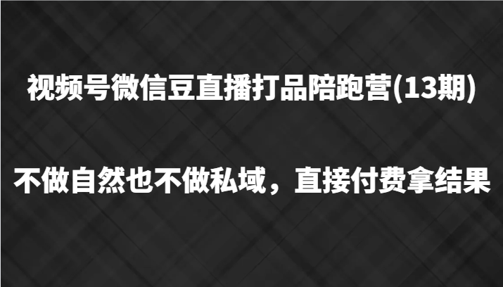 视频号微信豆直播打品陪跑(13期)，不做不自然流不做私域，直接付费拿结果 - 小毅网创-小毅网创