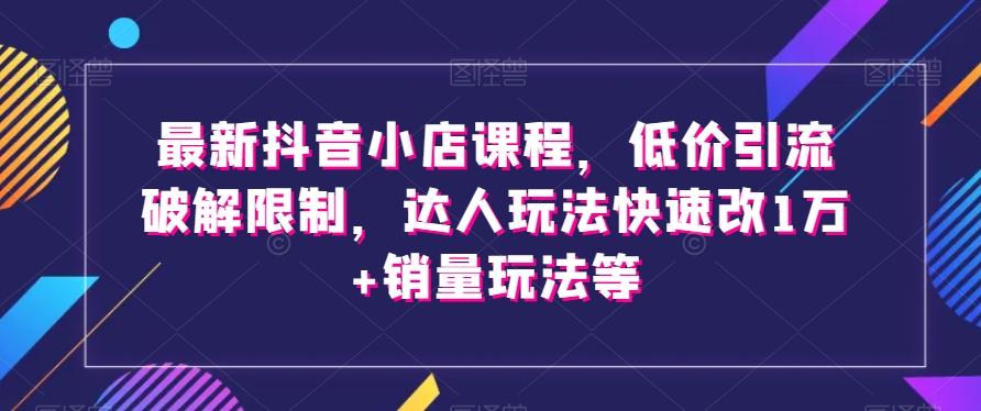 最新抖音小店课程，低价引流破解限制，达人玩法快速改1万+销量玩法等 - 小毅网创-小毅网创