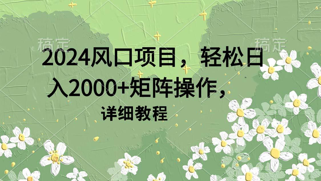 (9652期)2024风口项目，轻松日入2000+矩阵操作，详细教程 - 小毅网创-小毅网创
