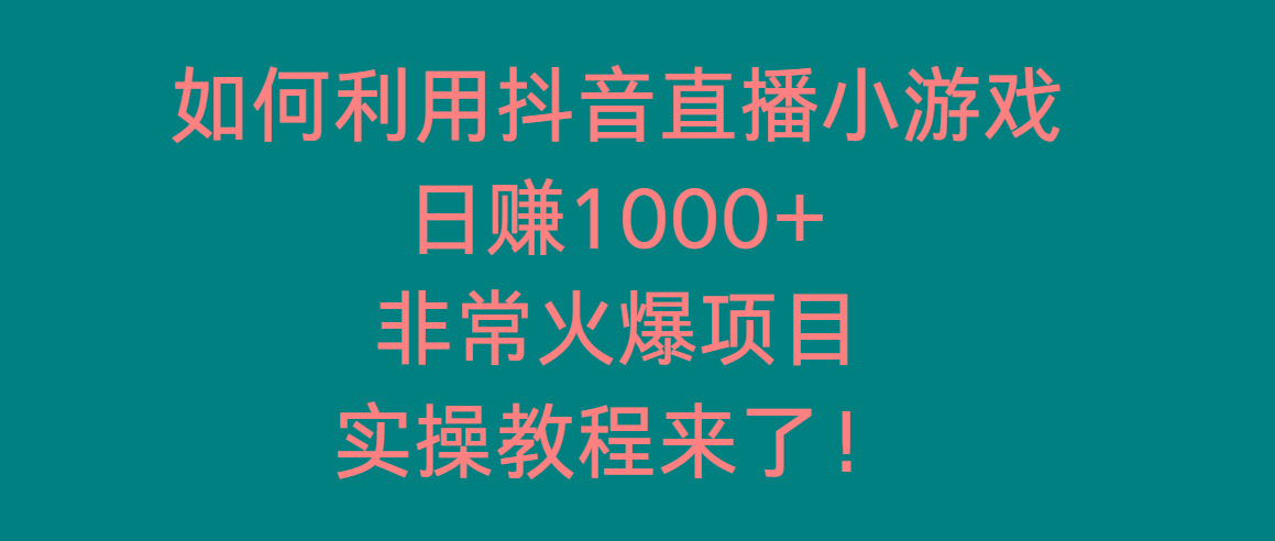 如何利用抖音直播小游戏日赚1000+，非常火爆项目，实操教程来了！-小毅网创
