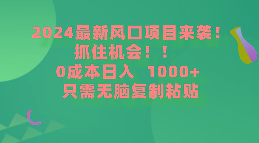 (9899期)2024最新风口项目来袭，抓住机会，0成本一部手机日入1000+，只需无脑复... - 小毅网创-小毅网创