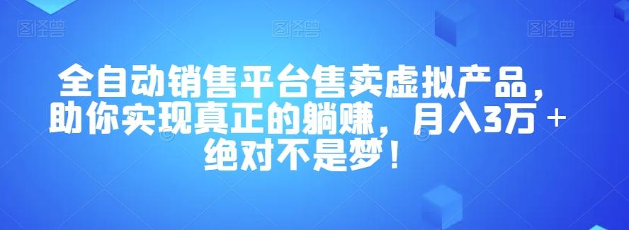 全自动销售平台售卖虚拟产品，助你实现真正的躺赚，月入3万＋绝对不是梦！【揭秘】 - 小毅网创-小毅网创