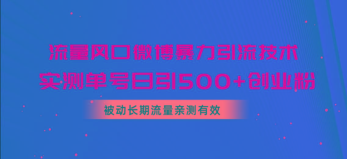 流量风口微博暴力引流技术，单号日引500+创业粉，被动长期流量 - 小毅网创-小毅网创