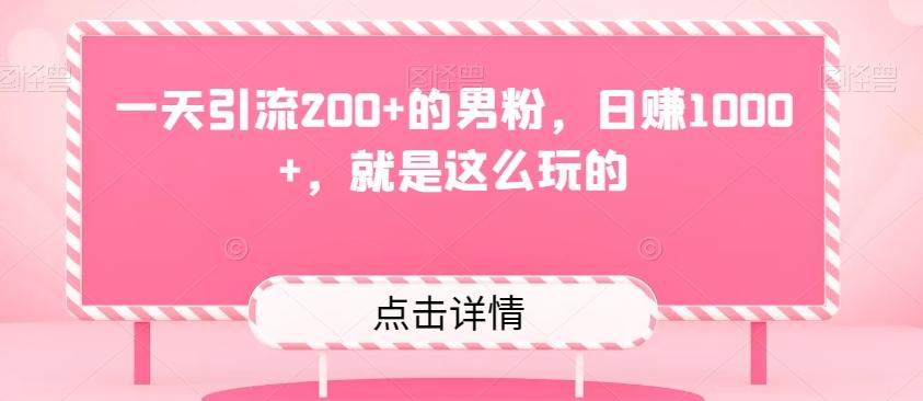 一天引流200+的男粉，日赚1000+，就是这么玩的-小毅网创