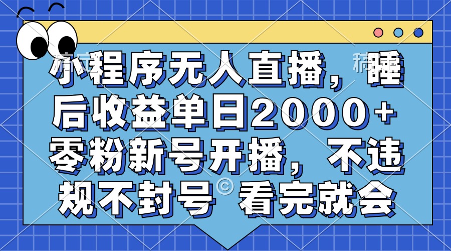 小程序无人直播，睡后收益单日2000+ 零粉新号开播，不违规不封号 看完就会 - 小毅网创-小毅网创