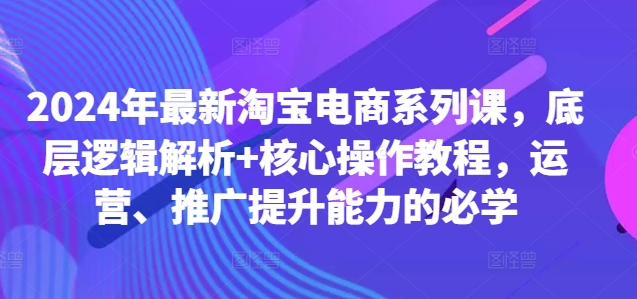 2024年最新淘宝电商系列课，底层逻辑解析+核心操作教程，运营、推广提升能力的必学 - 小毅网创-小毅网创