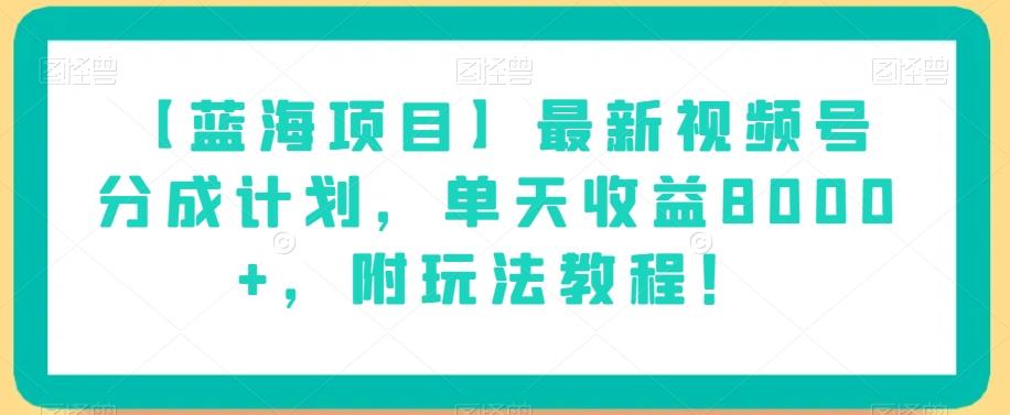 【蓝海项目】最新视频号分成计划，单天收益8000+，附玩法教程！ - 小毅网创-小毅网创