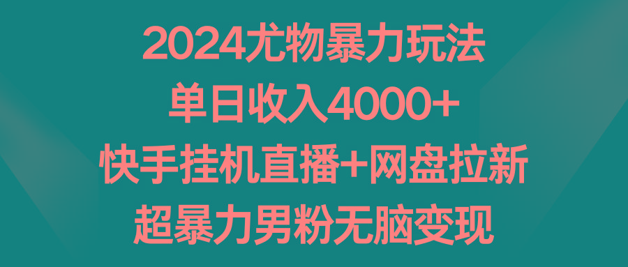 2024尤物暴力玩法 单日收入4000+快手挂机直播+网盘拉新 超暴力男粉无脑变现 - 小毅网创-小毅网创