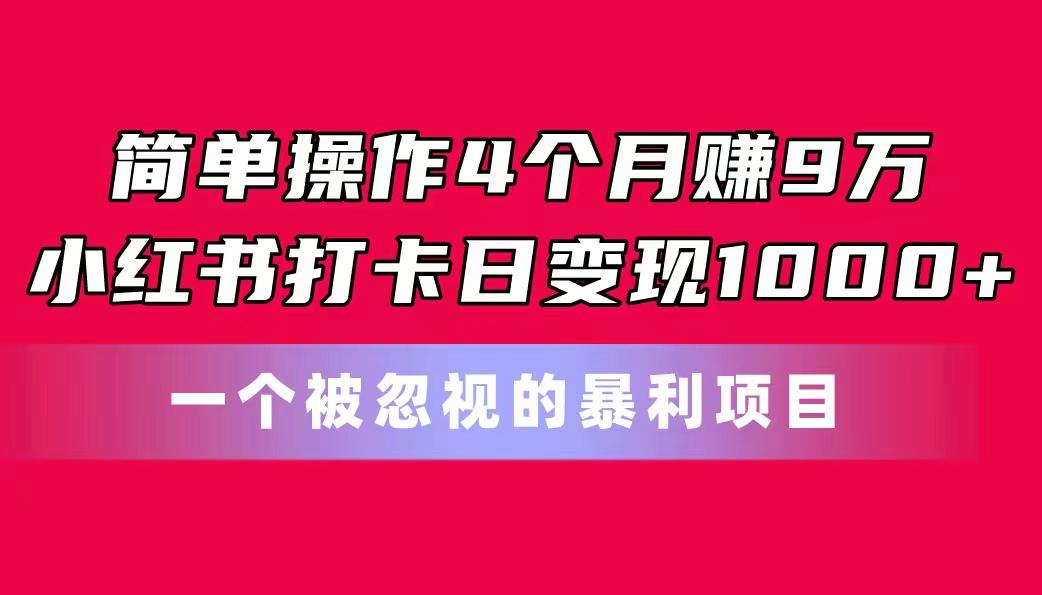简单操作4个月赚9万！小红书打卡日变现1000+！一个被忽视的暴力项目 - 小毅网创-小毅网创