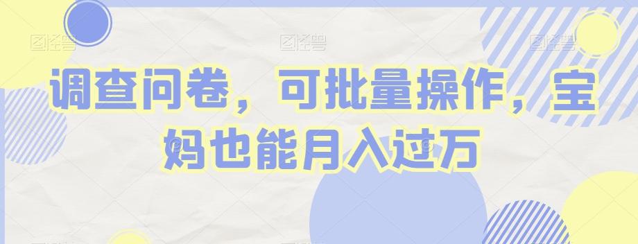 调查问卷，可批量操作，宝妈也能月入过万 - 小毅网创-小毅网创