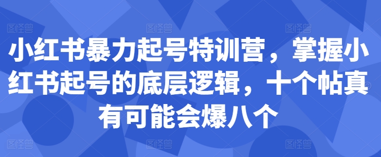 小红书暴力起号特训营，掌握小红书起号的底层逻辑，十个帖真有可能会爆八个-小毅网创