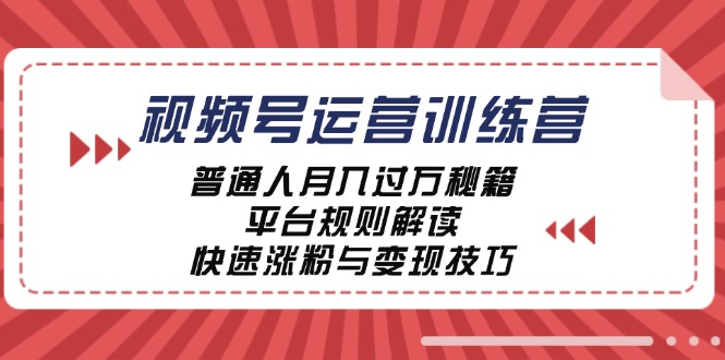视频号运营训练营：普通人月入过万秘籍，平台规则解读，快速涨粉与变现-小毅网创