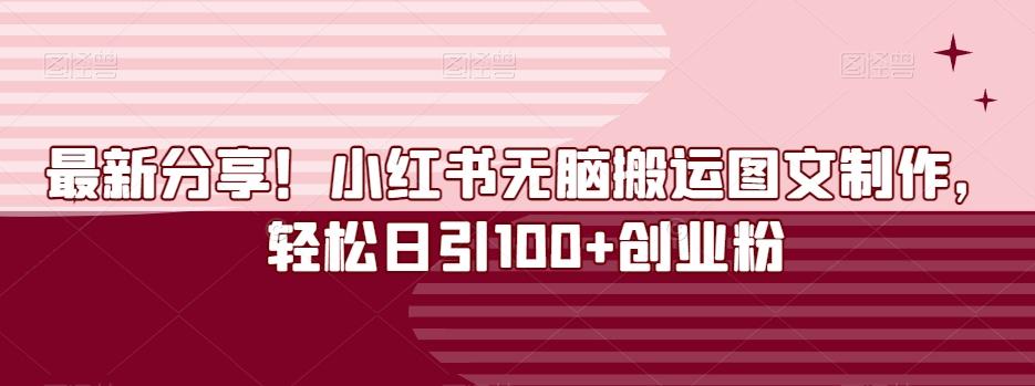 最新分享！小红书无脑搬运图文制作，轻松日引100+创业粉 - 小毅网创-小毅网创