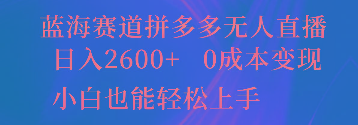 蓝海赛道拼多多无人直播，日入2600+，0成本变现，小白也能轻松上手 - 小毅网创-小毅网创