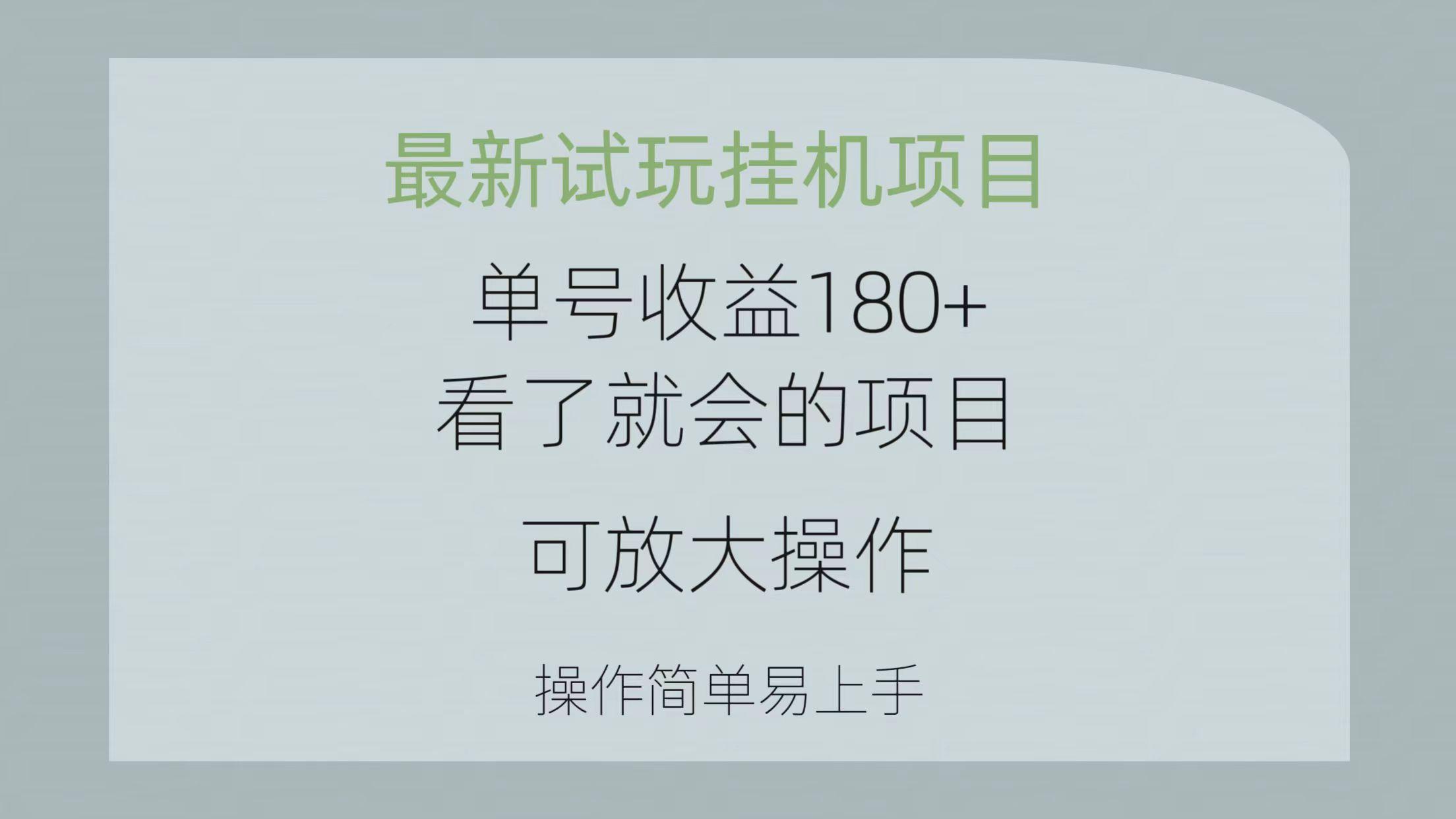 最新试玩挂机项目 单号收益180+看了就会的项目，可放大操作 操作简单易...-小毅网创