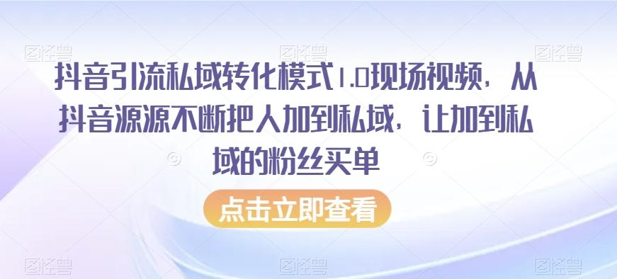 抖音引流私域转化模式1.0现场视频，从抖音源源不断把人加到私域，让加到私域的粉丝买单-小毅网创