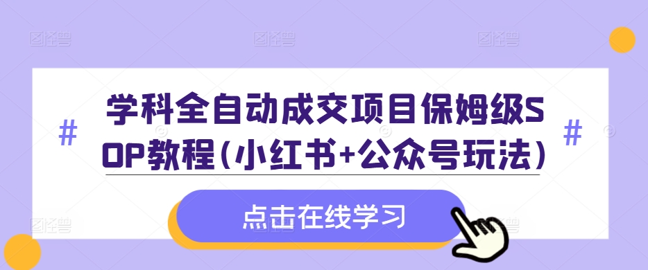 学科全自动成交项目保姆级SOP教程(小红书+公众号玩法)含资料 - 小毅网创-小毅网创