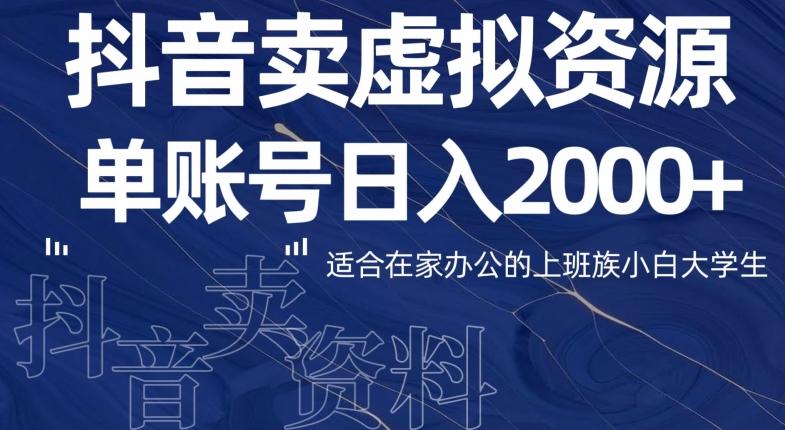 最新抖音卖虚拟资源部，单账户日入2000+适合在家办公-小毅网创