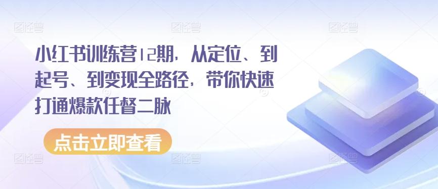 小红书训练营12期，从定位、到起号、到变现全路径，带你快速打通爆款任督二脉 - 小毅网创-小毅网创
