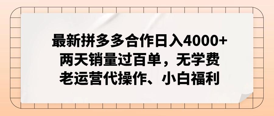 最新拼多多合作日入4000+两天销量过百单，无学费、老运营代操作、小白福利 - 小毅网创-小毅网创