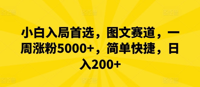 小白入局首选，图文赛道，一周涨粉5000+，简单快捷，日入200+ - 小毅网创-小毅网创