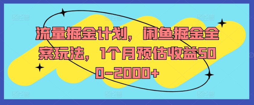 流量掘金计划，闲鱼掘金全案玩法，1个月预估收益500-2000+ - 小毅网创-小毅网创