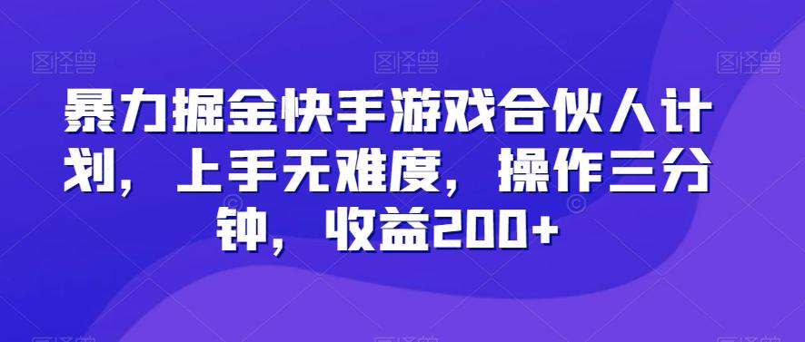 暴力掘金快手游戏合伙人计划，上手无难度，操作三分钟，收益200+ - 小毅网创-小毅网创