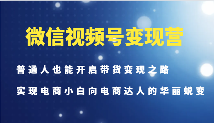微信视频号变现营-普通人也能开启带货变现之路，实现电商小白向电商达人的华丽蜕变-小毅网创