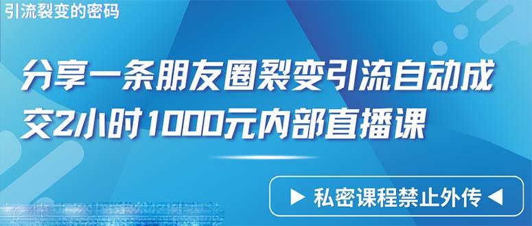 (9850期)仅靠分享一条朋友圈裂变引流自动成交2小时1000内部直播课程-小毅网创