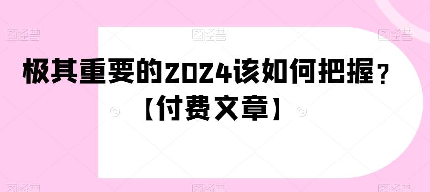 极其重要的2024该如何把握？【付费文章】 - 小毅网创-小毅网创