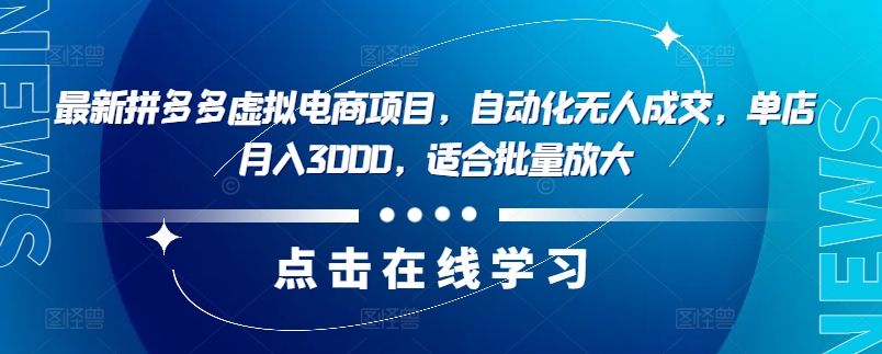 最新拼多多虚拟电商项目，自动化无人成交，单店月入3000，适合批量放大 - 小毅网创-小毅网创