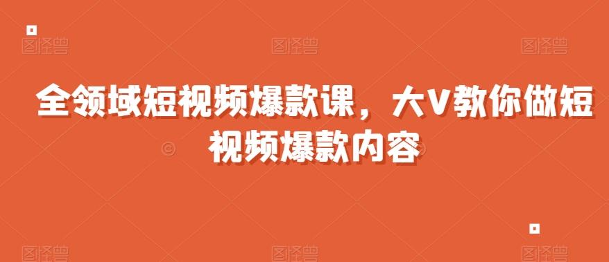 全领域短视频爆款课，全网两千万粉丝大V教你做短视频爆款内容 - 小毅网创-小毅网创