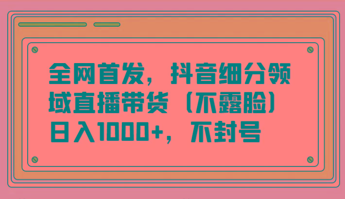 全网首发，抖音细分领域直播带货(不露脸)项目，日入1000+，不封号-小毅网创