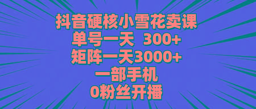 (9551期)抖音硬核小雪花卖课，单号一天300+，矩阵一天3000+，一部手机0粉丝开播 - 小毅网创-小毅网创