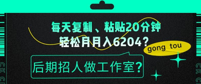 每天复制、粘贴20分钟，轻松月入6204？后期招人做工作室？ - 小毅网创-小毅网创